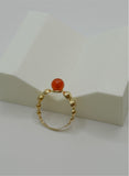 18K Real Gold Beaded Ring with Red Stone Accent size 7.5