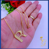 18K Real Gold Letter/ Intial Centered Necklace 18”