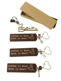 Coffee in Hand Book Lover Gift Set – 3 Bookmarks + Personalized Name Keychain. (A cozy gift set made for readers and coffee lovers.)