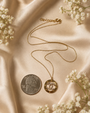 18K Real Gold Round Double C Pendant Necklace | 16+1 Inches | 750 Stamped