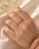 18K Real Gold Beaded Band Ring – Size 5