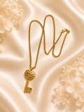 18K Real Gold Heart Key Pendant Necklace | 22 Inches