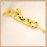 Brazilian Gold Jewelry Leopard Necklace Bracelet Set 21k Gold Plated Copper Dubai Saudi