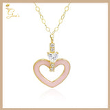 18K Real Gold Dainty Pink Heart  Necklace 18”