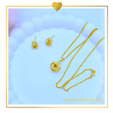 18K Real Gold Love Knot Set of Earrings and Necklace 18”