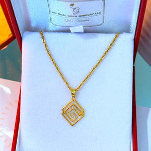 18K Real Gold G Maze Necklace 18”