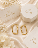 18K Real Gold Twisted Rectangle Hoop Earrings