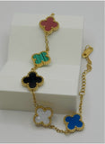 Signature Multicolor Clover Bracelet – Premium Gold-Plated Stainless Steel | Adjustable 6” + 2” Extender