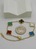 Signature Multicolor Clover Bracelet – Premium Gold-Plated Stainless Steel | Adjustable 6” + 2” Extender