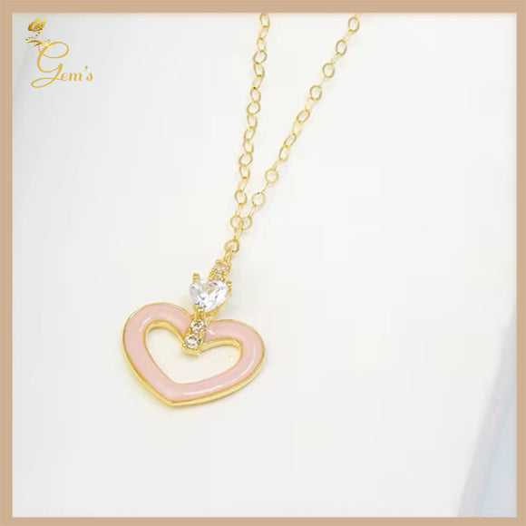 18K Real Gold Dainty Pink Heart  Necklace 18”