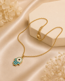 18K Real Gold Reversible Hamsa Anklet – Blue & Green Evil Eye, 9” Length