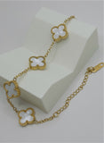 Premium White Clover Bracelet – Gold-Plated Stainless Steel | Adjustable 6” + 2” Extender