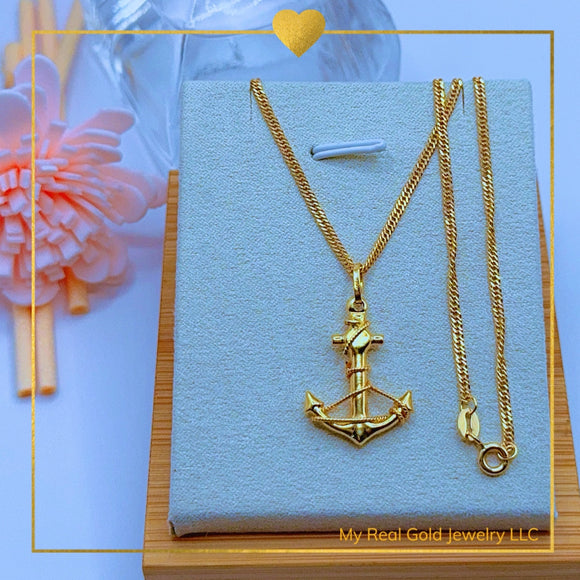 18K Real Gold Anchor  Necklace 18”