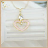 18K Real Gold Dainty Pink Heart  Necklace 18”