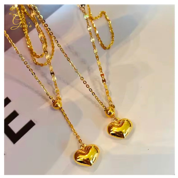 18K Real Gold Heart  Necklace 16-18”