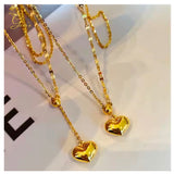 18K Real Gold Heart  Necklace 16-18”