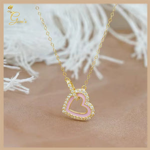 18K Real Gold Dainty Pink Heart  Necklace 18”