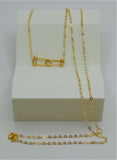 18K Solid Gold Minimal Link Bar Necklace – Adjustable 16–18”