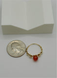 18K Real Gold Beaded Ring with Red Stone Accent size 7.5