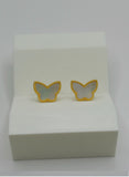 18K Real Gold Butterfly Stud Earrings with Mother of Pearl Inlay – Petite Beaded Edge Design