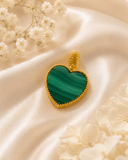 18K Gold Green Malachite Heart Pendant