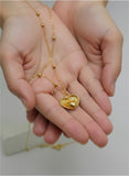 18K Real Gold Textured Heart Necklace
