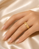 18K Real Gold Geometric Link Ring – Size 7.5