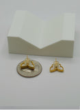 18K Real Gold Butterfly Stud Earrings with Mother of Pearl Inlay – Petite Beaded Edge Design