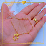 18K Real Gold Bracelet with Hardware Heart Charmsize 7.5”