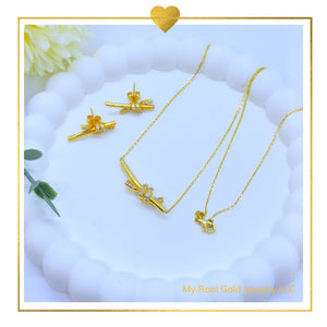 18K Real Gold  Set of Earrings and Necklace 16”