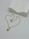 18K Real Gold Reversible Hamsa Anklet – Blue & Green Evil Eye, 9” Length