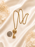 18K Real Gold Heart Key Pendant Necklace | 22 Inches