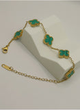 Premium Gold Plated Clover Bracelet – Stainless Steel | 16cm + 2cm Extender | Emerald Green