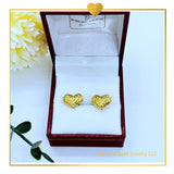 18K Real Gold Heart Stud Earrings