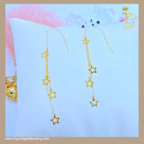 18K Real Gold Star Drop Earrings 4”