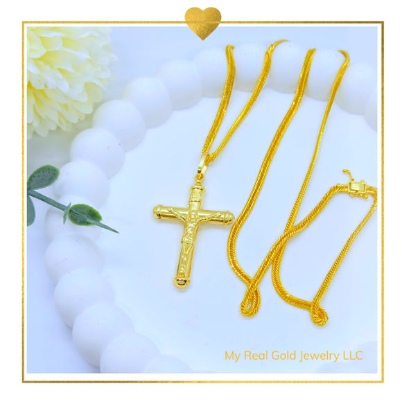 18K Real Gold Cross Necklace 20 ”