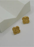 Premium Gold Clover Stud Earrings – Textured Gold-Plated Stainless Steel