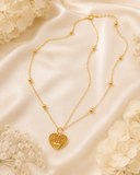 18K Real Gold Textured Heart Necklace