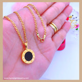18K Real Gold Double sided Black and White Love Necklace 16”