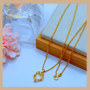 18K Real Gold Heart Necklace 18”