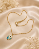 18K Real Gold Reversible Hamsa Anklet – Blue & Green Evil Eye, 9” Length