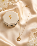 18K Real Gold Round Double C Pendant Necklace | 16+1 Inches | 750 Stamped