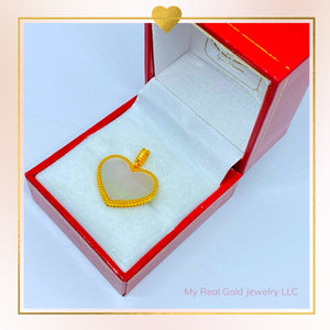 18k Real Gold White Heart Pendant