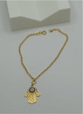 18K Gold Hamsa Evil Eye Bracelet – 7.5” Delicate Protection Charm,
