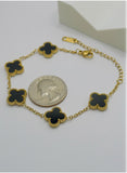 Black Clover Bracelet – Premium Gold Plated Stainless Steel – Adjustable 6.5”–8”