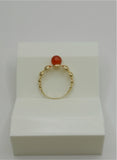 18K Real Gold Beaded Ring with Red Stone Accent size 7.5