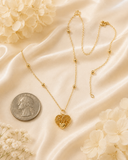 18K Real Gold Textured Heart Necklace