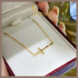 18K Real Gold Cross Necklace 16-18”