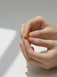 18K Real Gold Beaded Ring with Red Stone Accent size 7.5
