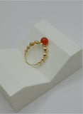 18K Real Gold Beaded Ring with Red Stone Accent size 7.5